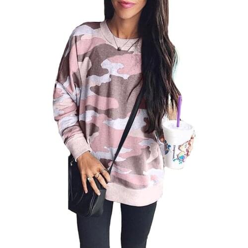 Hitmebox Newly Autumn Womens Camouflage Leopard Print Long Sleeve Crew Neck Fit Casual Sweatshirt Pullover Tops Tee Shirts
