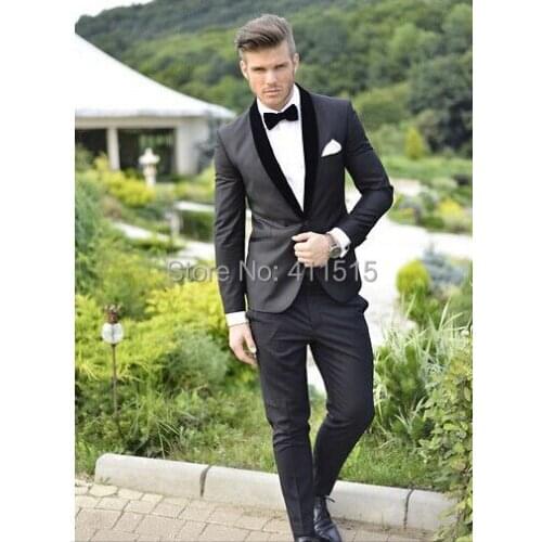 New One Button Groom Tuxedos/Charcoal Grey Best man Peak Lapel Groomsman Men Wedding Suits/Bridegroom dress for wedding/men suit