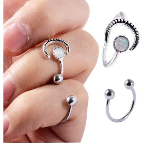 Small Moonstone Open Adjustable Ring Silver Color Female Bridal Engagement Ring Vintage Zircon Stone Wedding Rings For Women