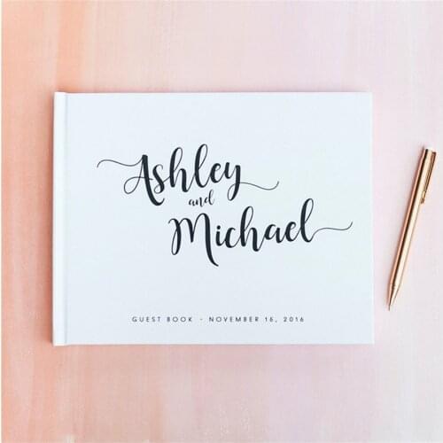 Personalized names and date Wedding Guestbook, Horizontal Wedding bridal shower Book, Rustic Engagement, Shower Guest Book