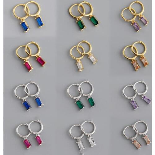 PONYKISS Trendy 925 Sterling Silver Colorful Square Zircon Hoop Earrings for Women Anniversary Fine Jewelry Accessory Girl Gift