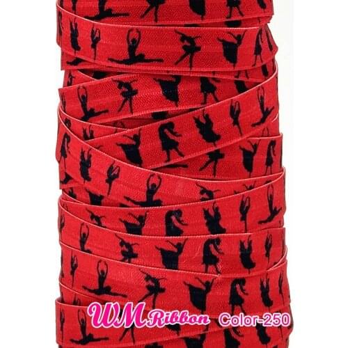 Q&N ribbon wholesale/OEM 5/8inch 15mm 130809 colorful Ballet design printed folded over elastic FOE for sport hair tie