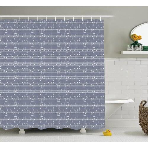 Grey Shower Curtain Piano Music Clay Motif with Various Notes Symbols Beat Melody Rhythm Harmony Jazz Bath Curtains For Bathroom
