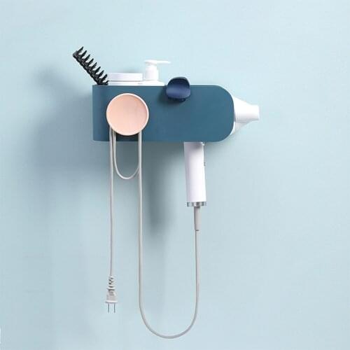 Punch-Free Hair Dryer Rack Wall-Mounted Storage Holder Strong Sucker Shelf Stand Comb Rack Bathroom Storage Organizer