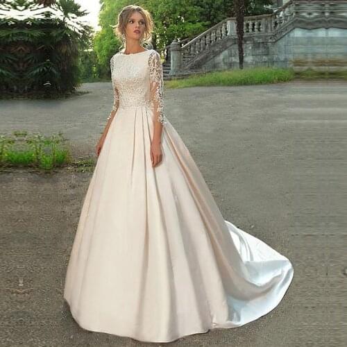 Wedding Dresses 2020 Half Sleeves Lace Appliques Illusion Back Button Bridal Dress vestidos de noiva Wedding Gown Custom Made