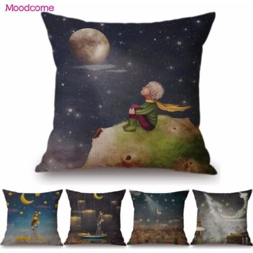 Kids' Room Decoration Fairy Tale Little Prince Sofa Throw Pillow Case Cute Cartoon Stars Picking Animals Children Cushion Cover