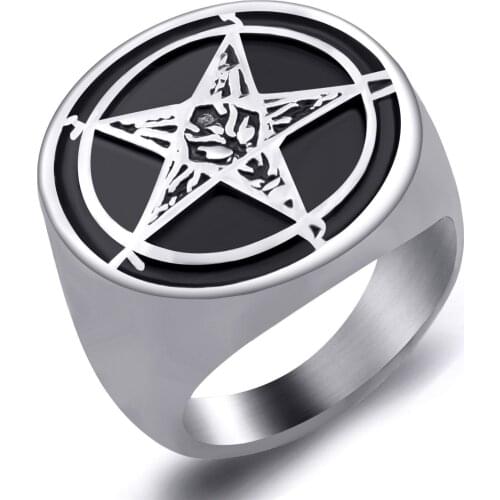 Vintage Mens Metal Ring Motorcycle Party Hexagram Star Goat Satan Punk Ring Personality Hip Hop Jewelry Accessories