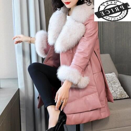 100% Genuine Leather Jacket Women Korean Sheepskin Coat Winter White Duck Down Jackets Fox Fur Collar 2021 Veste Femme 1a