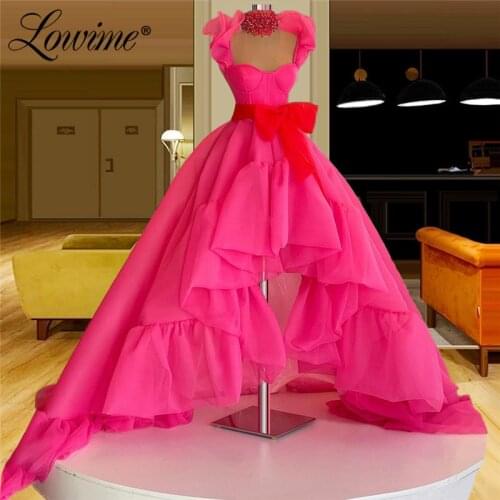 Lowime Deep Pink High Low Prom Dresses 2021 Customized Plus Size Long Party Dress For Women Weddings Beading Evening Gowns Robes