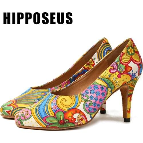 Hipposeus Women Dance-Shoes For Girls Ladies Ballroom Latin Shoes Modern Tango Jazz Dancing Shoes Folk-custom Shoe Salsa Sandals