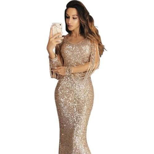 Hot sale sequined high waist mermaid long dress women v-neck full sleeve sheath dress party lady sparkly long dress MHS1868