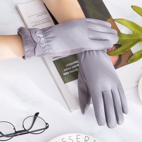 Winter Female Plus Plush Thick Wrist Warm Cashmere Imitation Leather Cycling Mittens Women Velvet Touch Screen Driving Glove C64