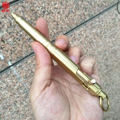 1PC Portable Brass Bolt Spring Press Signature Writing Pen Pocket Business Office Metal Copper Pen