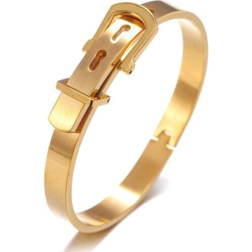 1 pcs gold black round stainless steel beat bracelet simple lock shape love token for men and women couples charm bangle