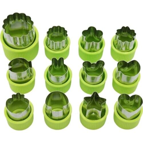 High Quality 12pcs/set Stainless Steel Fruit Floral Shape Cutter Salad Carving Vegetable Mold Kitchen Tools Cookie Fondant