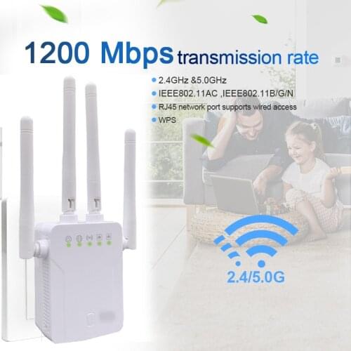 1200M Dual Band 2.4GHz/5GHz Wifi Repeater Signal Amplifier Router WiFi With 4 External Antennas AP Booster 11Ac English Firmware
