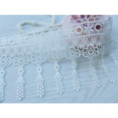 5 Yards Ivory White Victorian Beautiful Venice Floral Dangle Lace Trim for Weddings, Bridal Sashes, Collar Applique, Neckline