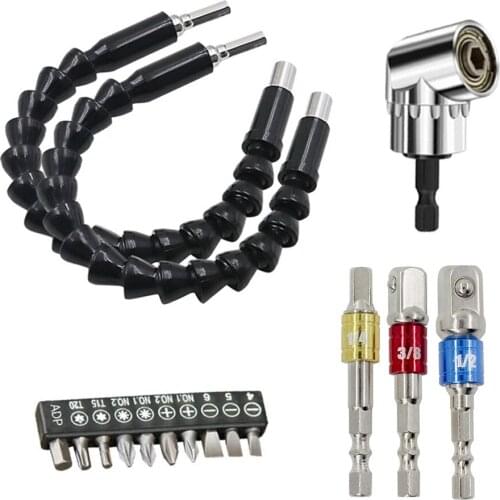 7pcs Socket Rod Soft Shaft Hexagonal Shank Bit Nut Driver Bit Kit, 3pcs Universal Socket Adapter Kit Screwdriver Bit Kit