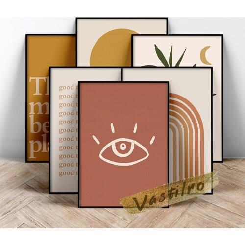 Sun Wall Art Abstract Mountain Water Print Line Bohemian Poster, Modern Simple Canvas Painting Office Living Room Home Decor