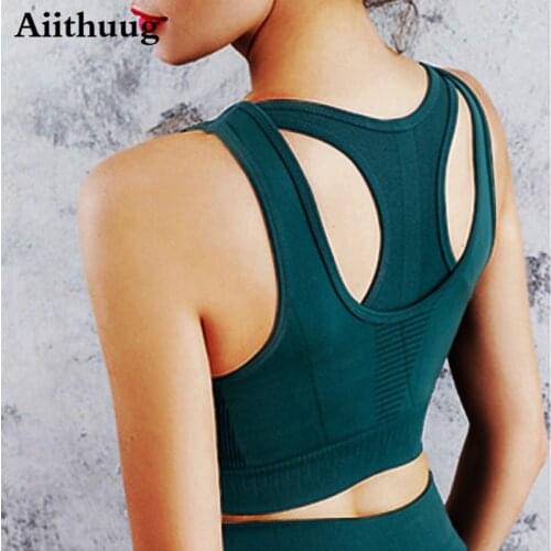 Aiithuug Padded Workout Yoga Bra Fitness Womens Bounce Control Support Cross Back Wirefree Removable Cups Yoga Sport Bra