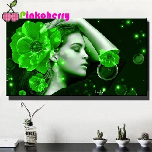 Green Woman Diy diamond painting Full Square Round drill 5d diamond embroidery portrait Darkness Lady 3d cross stitch k1104