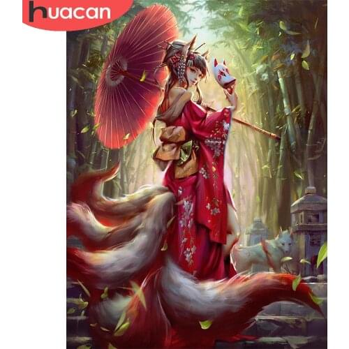 HUACAN Full Drill Diamond Painting Portrait Diamond Embroidery Mosaic Fox Demon Cross Stitch Wall Stickers