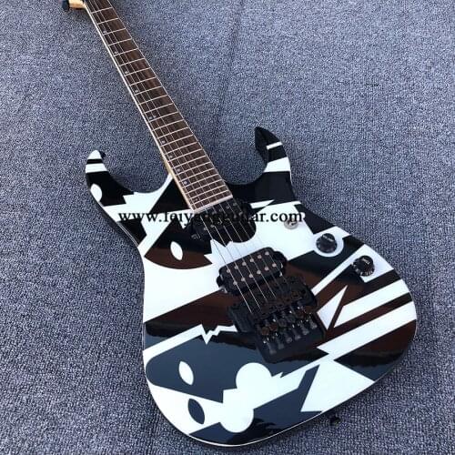 Factory customized 6-string electric guitar, white and black stripes, rose fingerboard, black double shake, postage