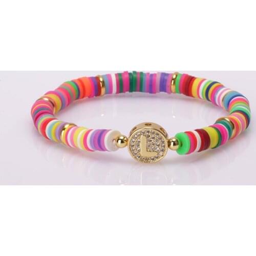 Gold initial 26 alphabet letter name charm rainbow silicone plastic beaded bracelets for women man 2020 birthday gift