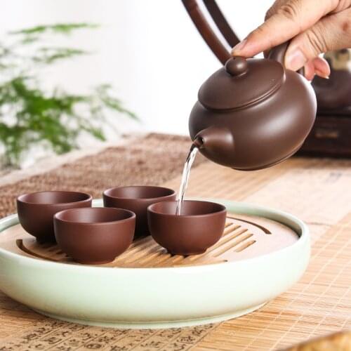 Purple Sand Pot Yixing Raw Ore Zhu Ni Antique Pot Handmade Teapot Spherical Filter Teapot Handmade Chinese Tea Set 1pot 4cups