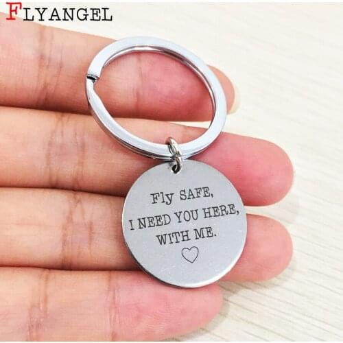Personality Keychain Engraved Fly Safe, I Need You Here With Me Heart For Women Couples Pilot Valentine Traveling Gift Keyring