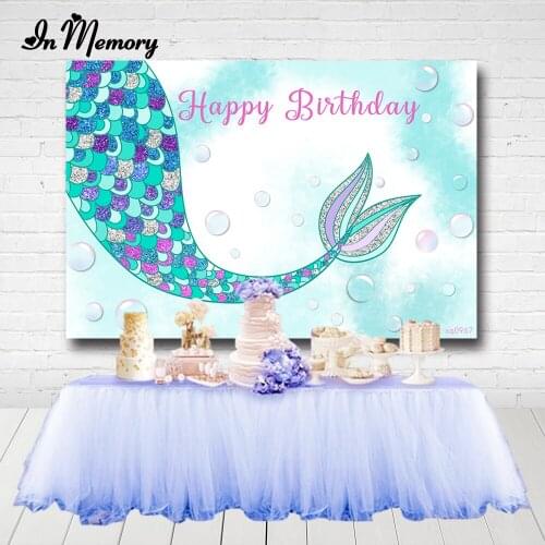 InMemory Beautiful Purple Mint Mermaid Party Backdrop Girls Baby Shower Newborn Birthday Party Photography Background Customized