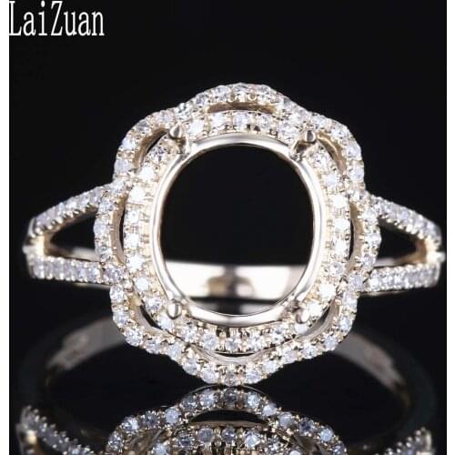 LaiZuan 9x8mm Oval Solid 14K Yellow Gold AU585 0.3ct Natural Diamond Engagement Semi Mount Ring Setting For Women Fine Jewelry