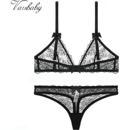 Varsbaby sexy comfortable transparent deep V underwear wire free ring seamless unlined bra set
