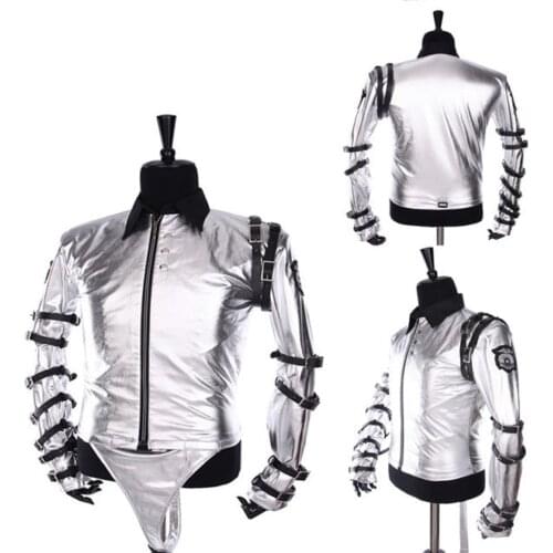 CosplayDiy Unisex Costume Famous Star Michael Jackson Sliver Jacket Coat Costume Cosplay for Halloween Cosplay