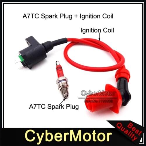 Red Racing Ignition Coil + 3 Electrode A7TC Spark Plug For Eton Viper 50 70 90 RXL50 50cc RXL70 70cc RXL90 ATV Quad 4 Wheeler
