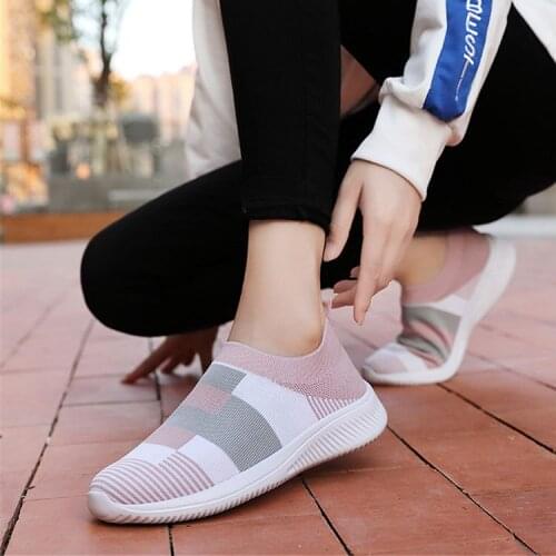 Womens Casual Shoes Woman Mesh Sneakers Women Walking Shoes 2021 New Knitted Flat Ladies Shoes Slip on Female Footwear 39 40 41