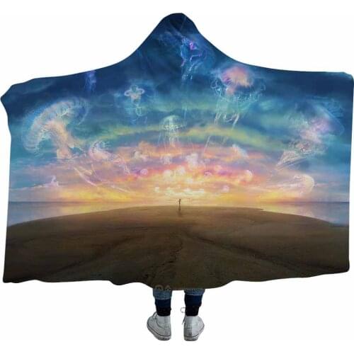 Lannidaa Fantasy Forest Hooded Blanket Printed Microfiber Coral Fleece Hoodie Blankets For Kids Adults Sofa Bed Throw Blanket