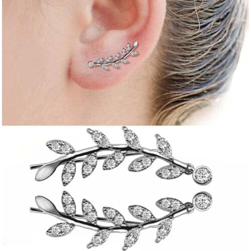 Hot Selling Fashion Ear Crawler New Summer Style Rhinestone Leaves Ear clip Ear Stud Ear Ring For Women Gift Body Jewelry