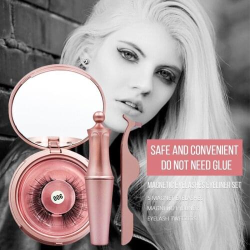 Magnetic Eyelashes 3D False Mink Eyelashes Reusable Magnet Lashes Magnetic Liquid Eyeliner&Magnetic False Eyelashes &Tweezer Set