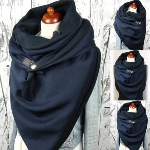 Fashion Women Autumn Winter Solid Color Button Soft Wrap Thick Warm Scarf Shawl Scarves Women Casual Clothing Accessories