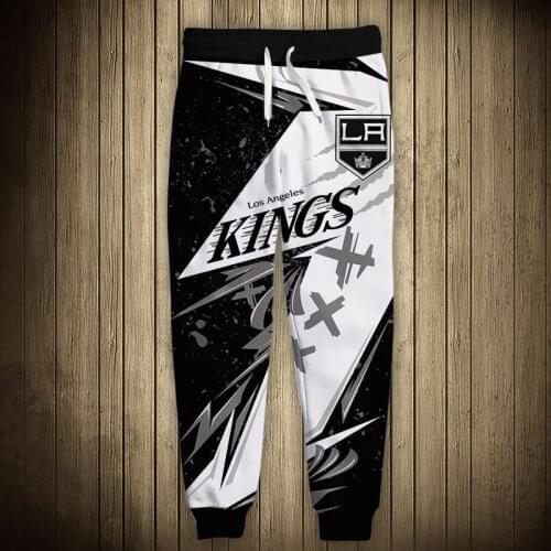 Los Angeles mens Casual Kings Sports Pants Black And White Splicing Graffiti Letter Silver Crown Printing Sweatpants