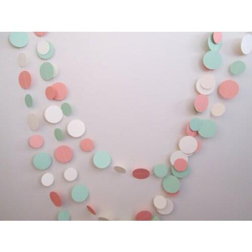 Mint, peach and Cream Paper Garland - Weddings, rustic weddings, mint peach cream, circle garland, paper garland