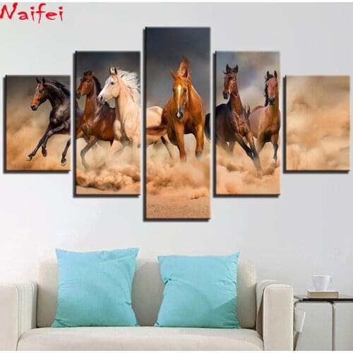 5 Pieces Diamond painting cross stitch Running horse Landscape diamond embroidery 3d picture of rhinestones Mosaic