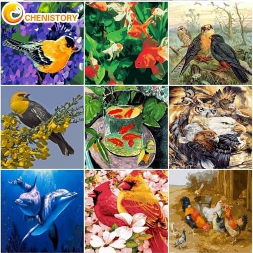 CHENISTORY Frame DIY Oil Painting By Numbers Birds Paint By Numbers For Adults Animals Wall Art On Canvas HandPainted Home Decor