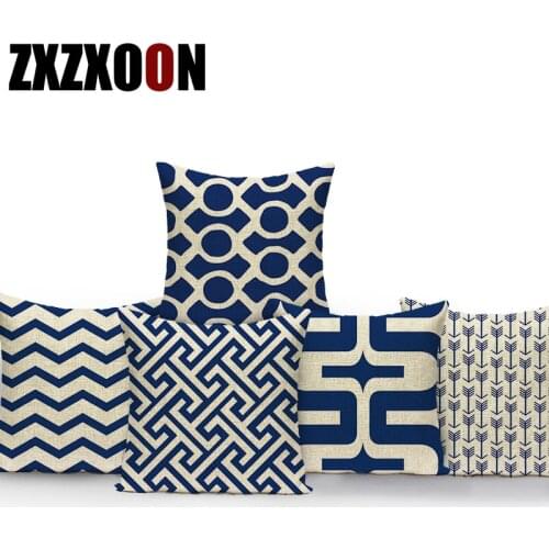 Decorative Throw Pillows Case Home Decor Dark Blue Geometric Stripe Polyester Sofa Cushion Cover for Living Room Decoration