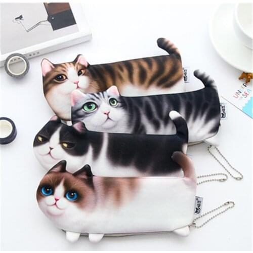 2018 NEW Kawaii Novelty Simulation Cartoon Cat Pencil Case Soft cloth School Stationery Pen Bag Gift for Girl Boy Student