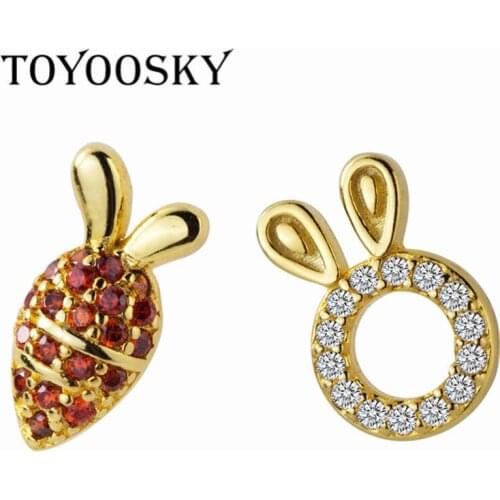 New 925 Sterling Silver Sweet Hollow Rabbit Carrot Asymmetry Stud Earrings For Girls Hypoallergenic Sterling-silver-jewelry