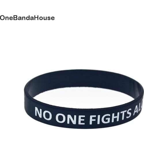 OBH 50PCS No One Fights Alone Cancer Awareness Silicone Bracelet Black Debossed and Filled in Color