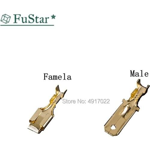 100pcs/lot 6.3 Crimp Terminal Male Female Splice Spade Connector Copper Splice 6.3mm Square Spring Insert Male Copper connector