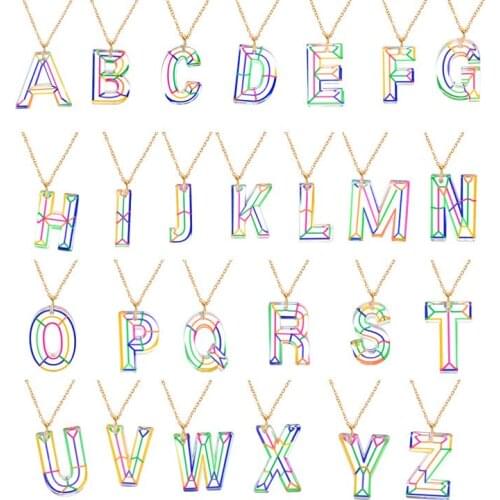 Creative Colorful Acrylic Alphabet Initial Letter Necklace A To Z 26 English Letter Pendant Necklace For Women Men Accessories